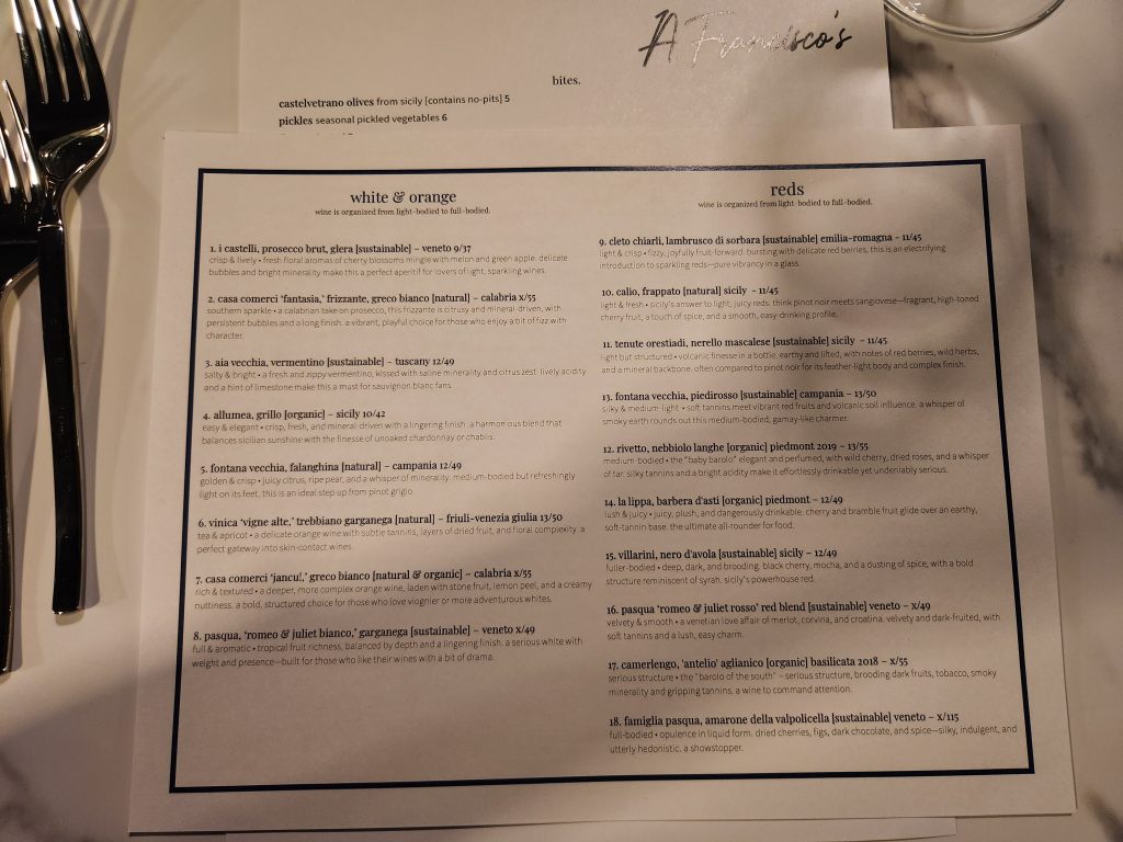 wine menu