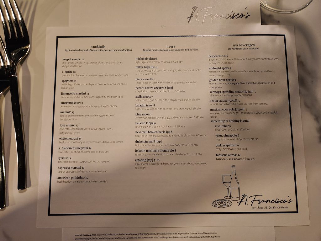 drink menu