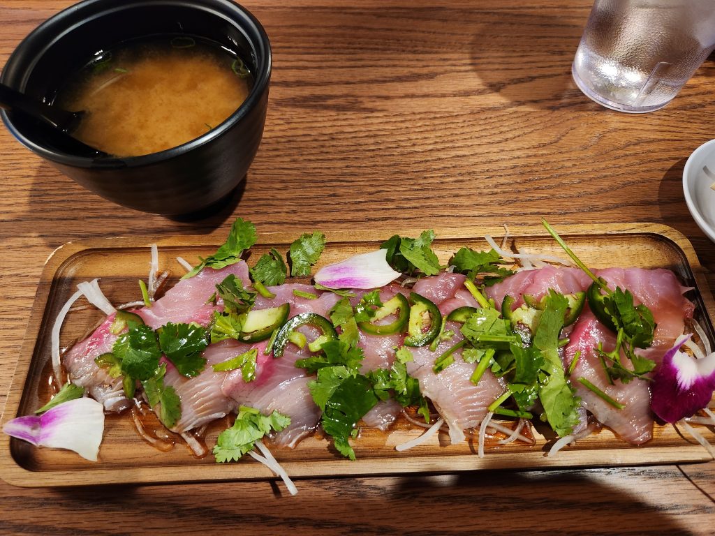 Oba Sushi Hamachi Jalapeno and Miso Soup